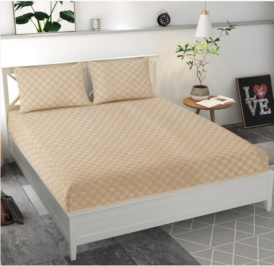 BELVOSTUM 280 TC Microfiber Double Checkered Flat Bedsheet(Pack of 1, Beige)