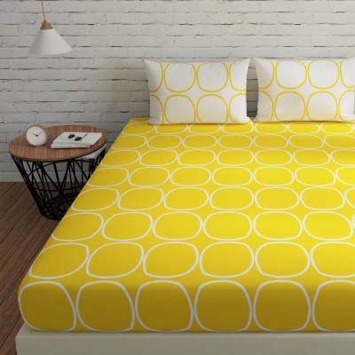 Huesland 144 TC Cotton King Printed Flat Bedsheet(Pack of 1, Yellow & White)