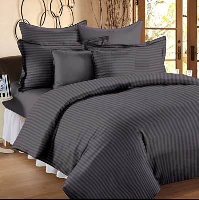 HHH FAB 220 TC Polyester Double Striped Flat Bedsheet(Pack of 1, Black)