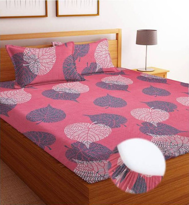 Flipkart SmartBuy Cotton King Fitted (Elastic) 180 TC Printed Bedsheet(Pack of 1, Prime & Light Pink)