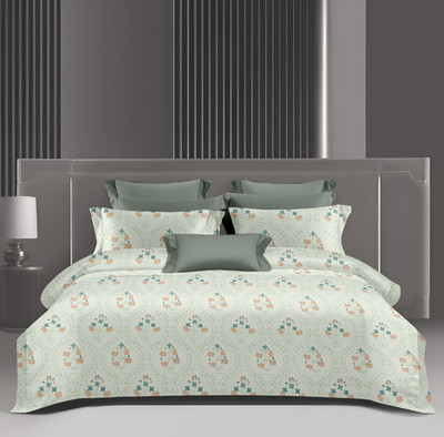 Minimal Home Cotton Double Flat 144 TC Motifs Bedsheet(Pack of 1, Beige and Green Floral)