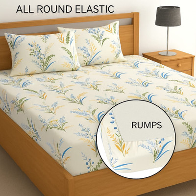 Rumps 350 TC Cotton, Microfiber Double Printed Fitted (Elastic) Bedsheet(Pack of 1, white life)