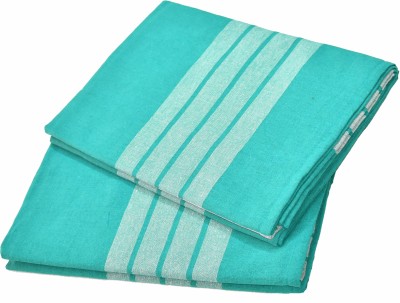 TUNI MANI 64 TC Cotton Single Striped Flat Bedsheet(Pack of 2, Green)