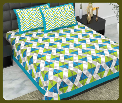 BedZone Cotton Double Flat 240 TC Jaipuri Prints Bedsheet(Pack of 1, Green)