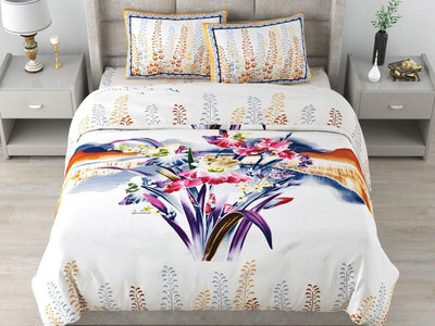 RJ Cotton King Flat 210 TC Printed Bedsheet(Pack of 1, Purple)