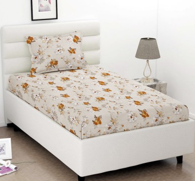 VAS COLLECTIONS 160 TC Microfiber Single Floral Flat Bedsheet(Pack of 1, Cream)