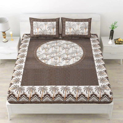 Mohini Dyeing Cotton King Flat 260 TC Jaipuri Prints Bedsheet(Pack of 1, Dark Grey)