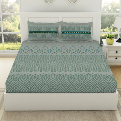 SPACES 144 TC Cotton Double Geometric Flat Bedsheet(Pack of 1, HARBOUR GREY)