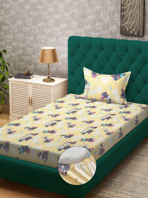 Klotthe 400 TC Cotton Single Printed Fitted (Elastic) Bedsheet(Pack of 1, Yellow)
