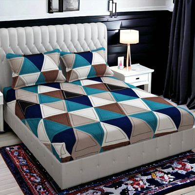 STAR TEX 210 TC Microfiber King Abstract Fitted (Elastic) Bedsheet(Pack of 1, White)