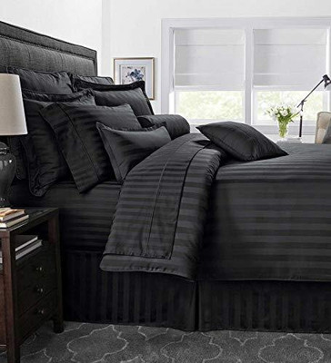 TUNDWAL'S 210 TC Microfiber Double Striped Flat Bedsheet(Pack of 1, Black)