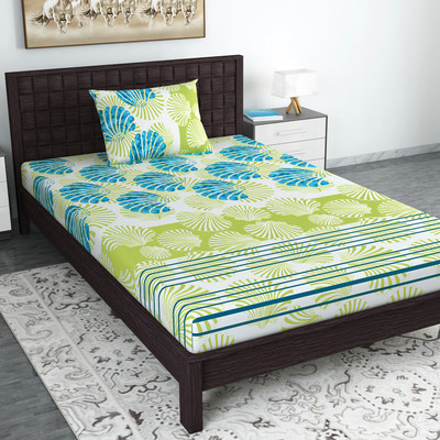 Divine Casa Cotton Single Flat 144 TC Geometric Bedsheet(Pack of 1, Acid Lime)