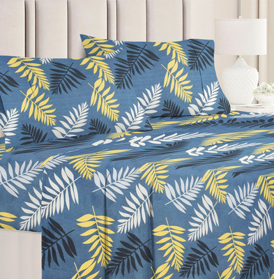 Rivik Cotton Blend Double Flat 240 TC Floral Bedsheet(Pack of 1, Blue)