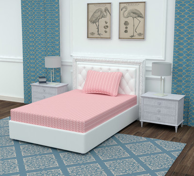 BEVI Polycotton Single Flat 300 TC Printed Bedsheet(Pack of 1, Pink)