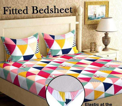Bhardwaj Shivay 250 TC Polycotton Double Checkered Fitted (Elastic) Bedsheet(Pack of 1, Multicolor)
