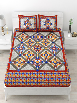 UNIQCHOICE 120 TC Cotton Double Jaipuri Prints Flat Bedsheet(Pack of 1, Red)