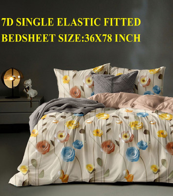 Laying Style Cotton Single Fitted (Elastic) 240 TC Floral Bedsheet(Pack of 1, 7D Single Size Elastic Fitted Bedsheet with 1 Pillow Cover 36x78 inch-Multi-1)