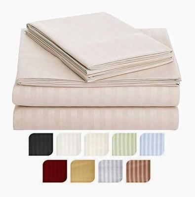 Barbarik 210 TC Microfiber Single Striped Flat Bedsheet(Pack of 1, Off White)