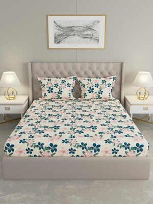 Raymond Home Microfiber Double Fitted (Elastic) 110 TC Floral Bedsheet(Pack of 1, Flat)