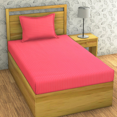 OICHY Microfiber Single Flat 280 TC Striped Bedsheet(Pack of 1, Baby Pink)