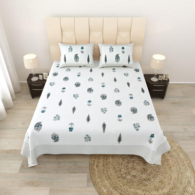 JAIPUR FABRIC Cotton Double Flat 180 TC Printed Bedsheet(Pack of 1, White)