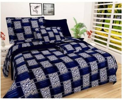 jim-Dandy 160 TC Polycotton Double 3D Printed Flat Bedsheet(Pack of 1, Dark Blue)