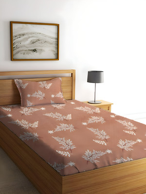 RADHERADHE 104 TC Polycotton Single Printed Flat Bedsheet(Pack of 1, Brown)