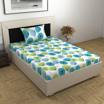 Divine Casa Cotton Single Flat 144 TC Floral Bedsheet(Pack of 1, Baltic Sea)