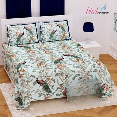 ROOP JYOTI Cotton Double Flat 250 TC Printed Bedsheet(Pack of 1, Blue)