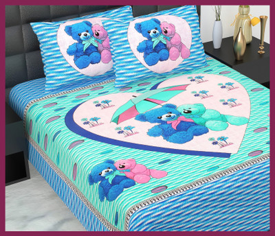 JAIPUR PRINTS Cotton Double Flat 210 TC Jaipuri Prints Bedsheet(Pack of 1, Blue)