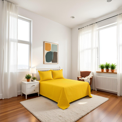 SF SHAKUMBHARI FAB Cotton Queen Flat 300 TC Striped Bedsheet(Pack of 1, Yellow)