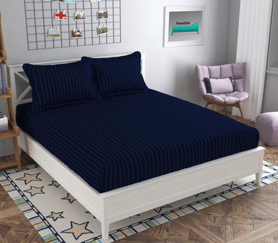 MORADO 210 TC Polycotton Double Solid Flat Bedsheet(Pack of 1, Blue)
