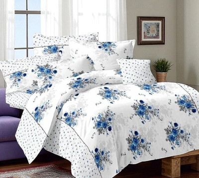 HELEN DECOR Polycotton Double Flat 210 TC Printed Bedsheet(Pack of 1, White)