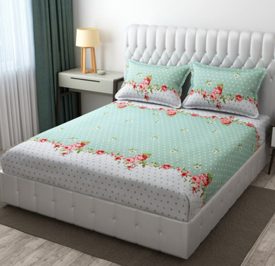 Rumps 220 TC Cotton King Printed Fitted (Elastic) Bedsheet(Pack of 1, Yellow line)
