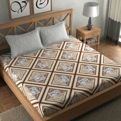 CHHAVI INDIA 210 TC Microfiber Double Printed Flat Bedsheet(Pack of 1, Beige Grey Brown)
