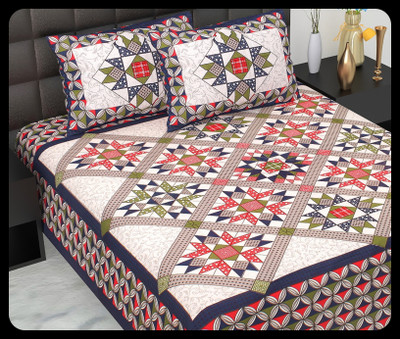 JAIPUR PRINTS Cotton Double Flat 220 TC Jaipuri Prints Bedsheet(Pack of 1, Blue)