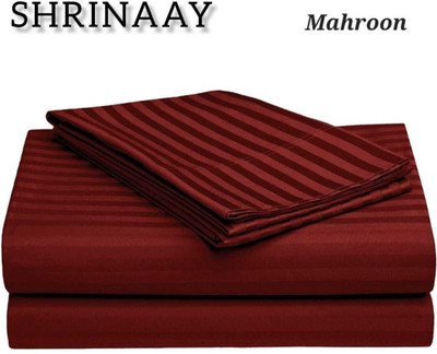 SHRINAAY Polyester Queen Flat 0 TC Striped Bedsheet(Pack of 1, Maroon)