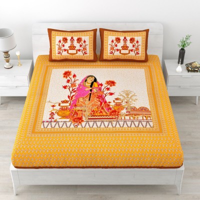 UNIQCHOICE 104 TC Cotton Double Jaipuri Prints Flat Bedsheet(Pack of 1, Brown)
