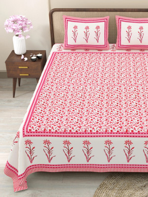 CLOTHOLOGY 240 TC Cotton King Jaipuri Prints Flat Bedsheet(Pack of 1, Pink)