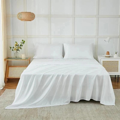 lacoza Cotton King Flat 400 TC Solid Bedsheet(Pack of 1, White)