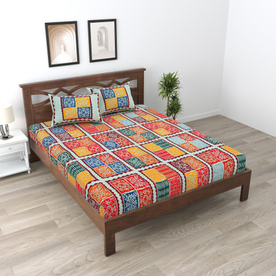 Cosito 144 TC Cotton Double Jaipuri Prints Flat Bedsheet(Pack of 1, Maroon)