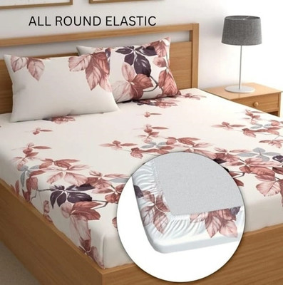 yatin fab 180 TC Microfiber King Printed Fitted (Elastic) Bedsheet(Pack of 1, Cream)