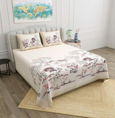 JAIPUR FABRIC Cotton Double Flat 180 TC Printed Bedsheet(Pack of 1, Purple)