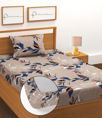 SUKHAURA Cotton Single Fitted (Elastic) 230 TC Floral Bedsheet(Pack of 1, Multicolor)
