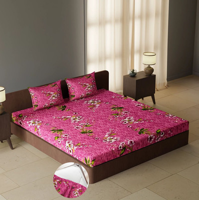 CARLTON LONDON 104 TC Cotton Queen Geometric Fitted (Elastic) Bedsheet(Pack of 1, Multicolor90)