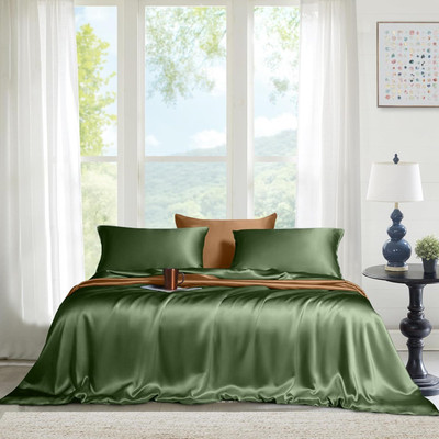 The Linen Company 300 TC Viscose Single Solid Flat Bedsheet(Pack of 1, Avocado Green)