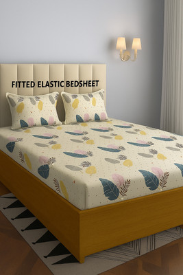 Ikaan decor 240 TC Cotton Double, Queen Abstract Fitted (Elastic) Bedsheet(Pack of 1, Fitted Elastic Double Bedsheet with 2 Pillow Covers |, Wrinkle-Free Finish)