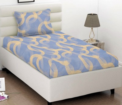 VAS COLLECTIONS 180 TC Cotton Single Floral Flat Bedsheet(Pack of 1, Blue, Gold)