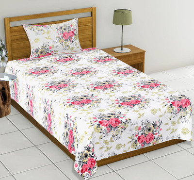 PETROSOLY Cotton Blend Single Flat 210 TC Floral Bedsheet(Pack of 1, off white)
