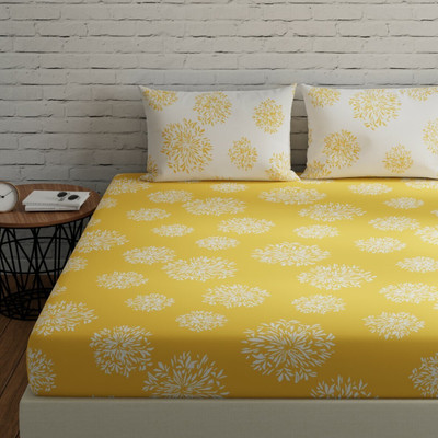 Huesland Cotton Double Flat 144 TC Geometric Bedsheet(Pack of 1, Yellow & White)
